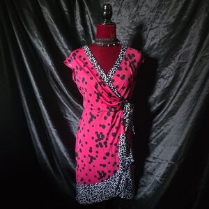 Pink and Black Polka Dot Wrap Dress